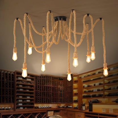 Hemp Rope Scattered Flower Ceiling Fixture Chandelier