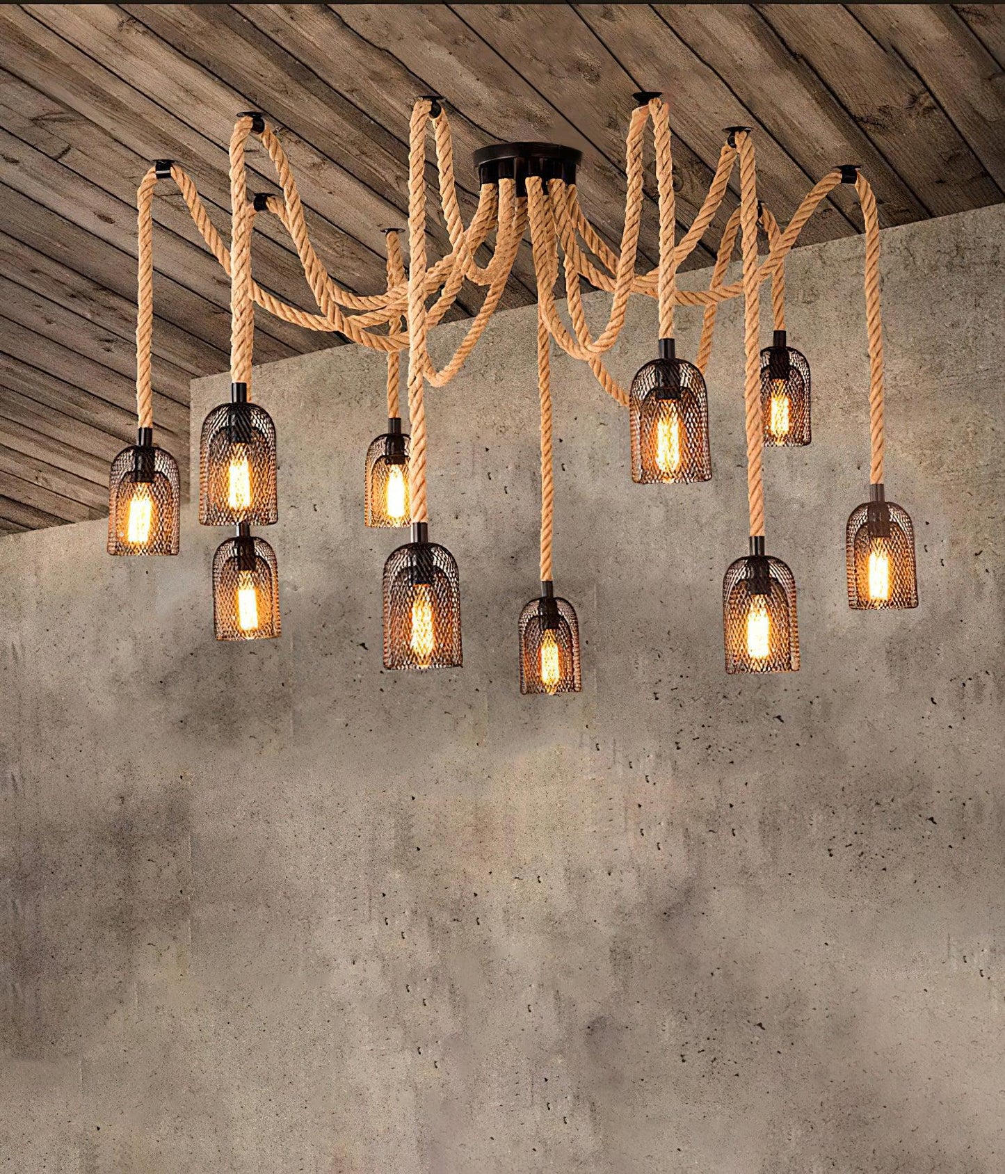 Hemp Rope Scattered Flower Ceiling Fixture Chandelier