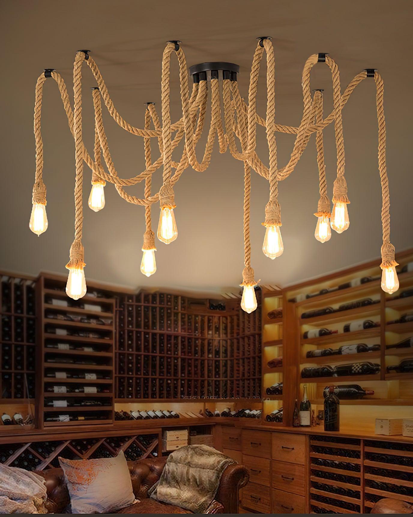 Hemp Rope Scattered Flower Ceiling Fixture Chandelier