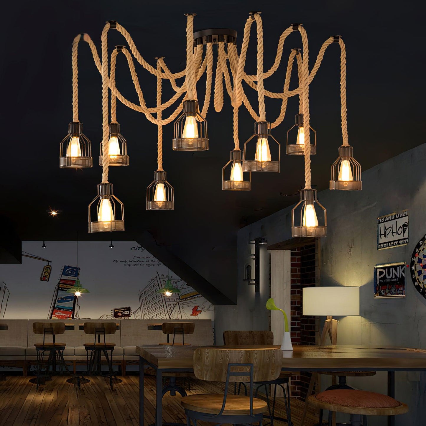 Hemp Rope Scattered Flower Ceiling Fixture Chandelier