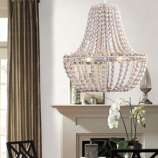 French Country Wood Bead Chandelier