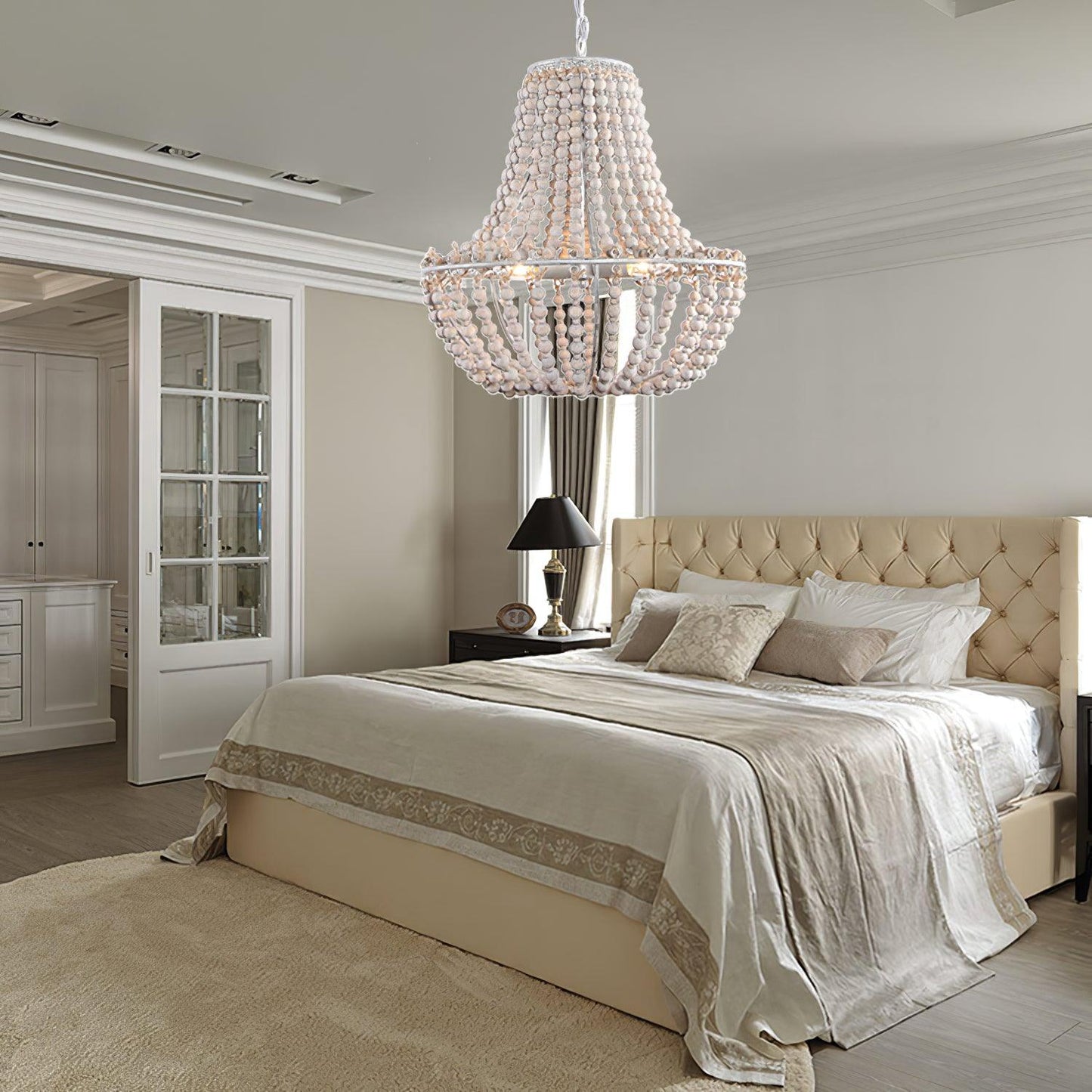 French Country Wood Bead Chandelier