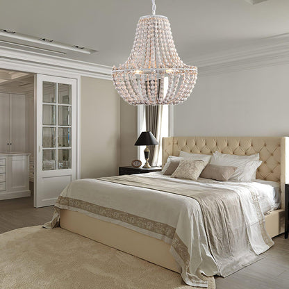 French Country Wood Bead Chandelier