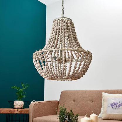French Country Wood Bead Chandelier