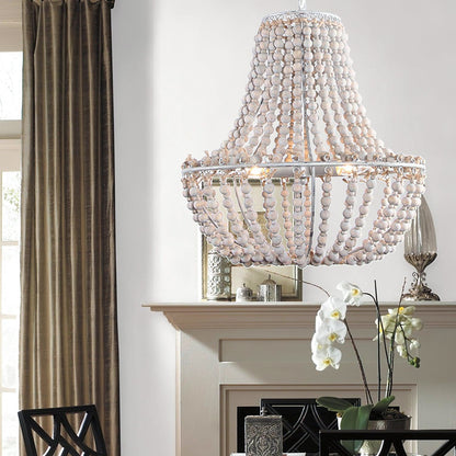 French Country Wood Bead Chandelier