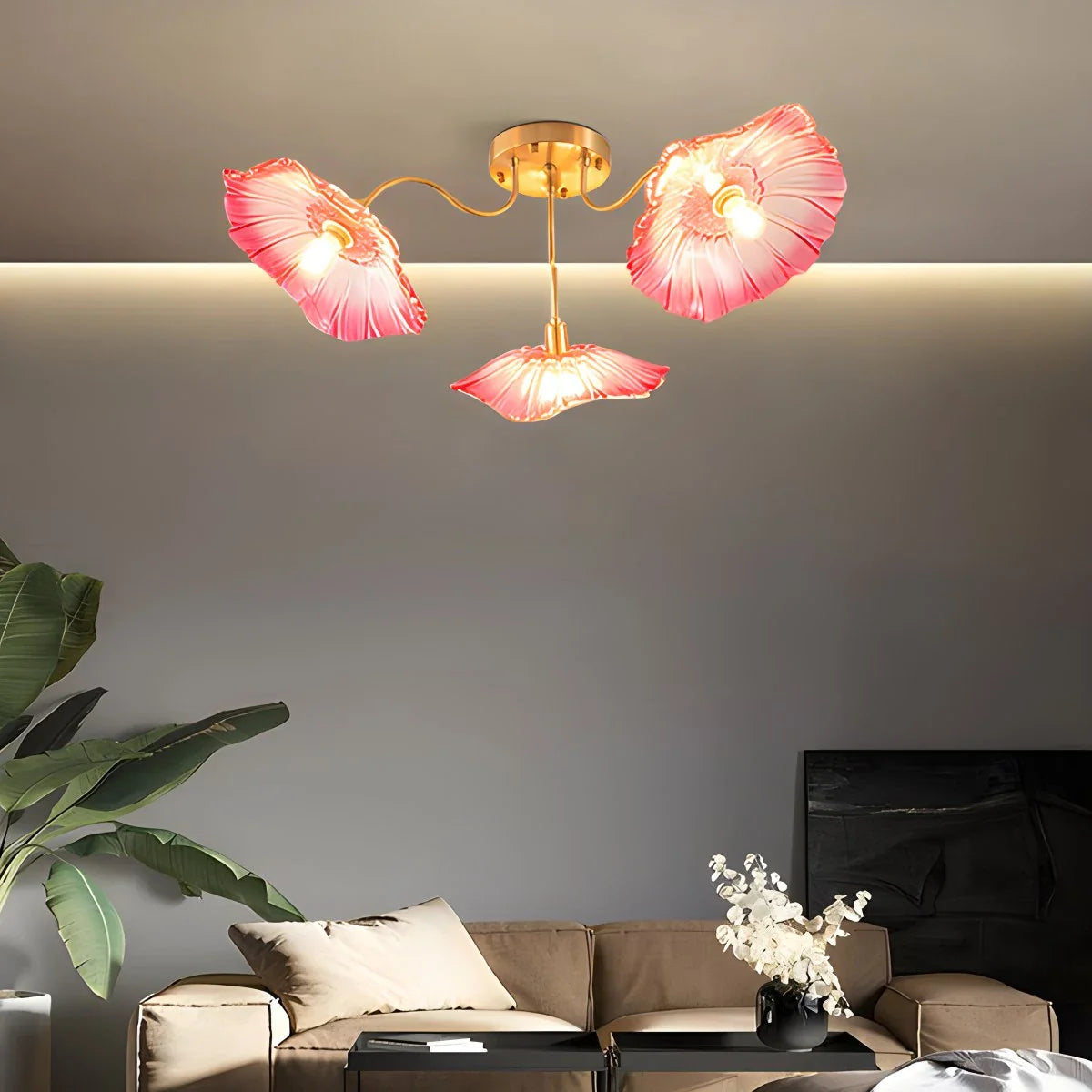 Glass Lotus Leaf Living Room Ceiling Lamp