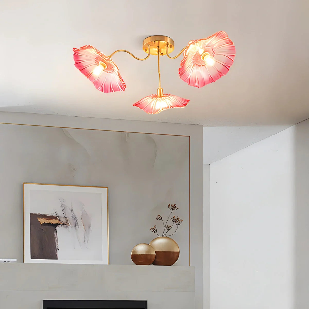 Glass Lotus Leaf Living Room Ceiling Lamp
