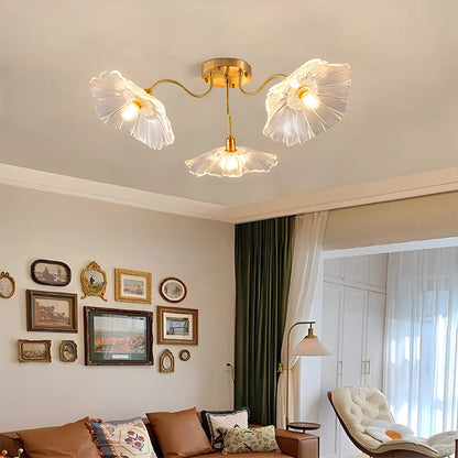 Glass Lotus Leaf Living Room Ceiling Lamp