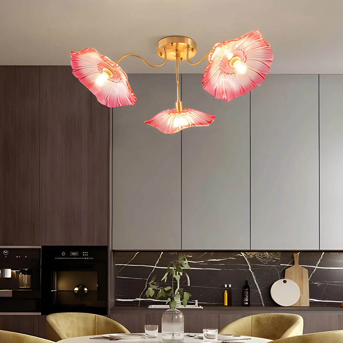 Glass Lotus Leaf Living Room Ceiling Lamp
