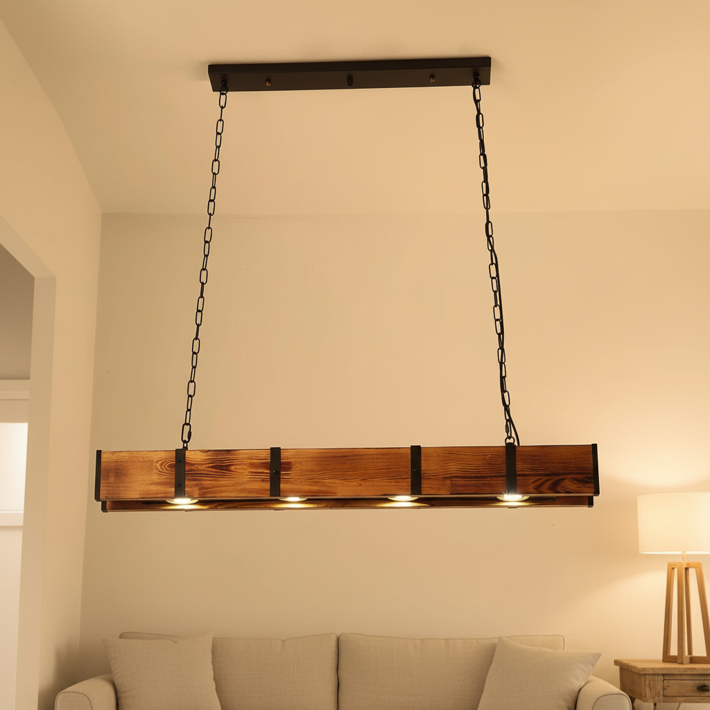 American Industrial Retro Distressed Solid Wood Chandelier