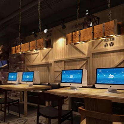 American Industrial Retro Distressed Solid Wood Chandelier