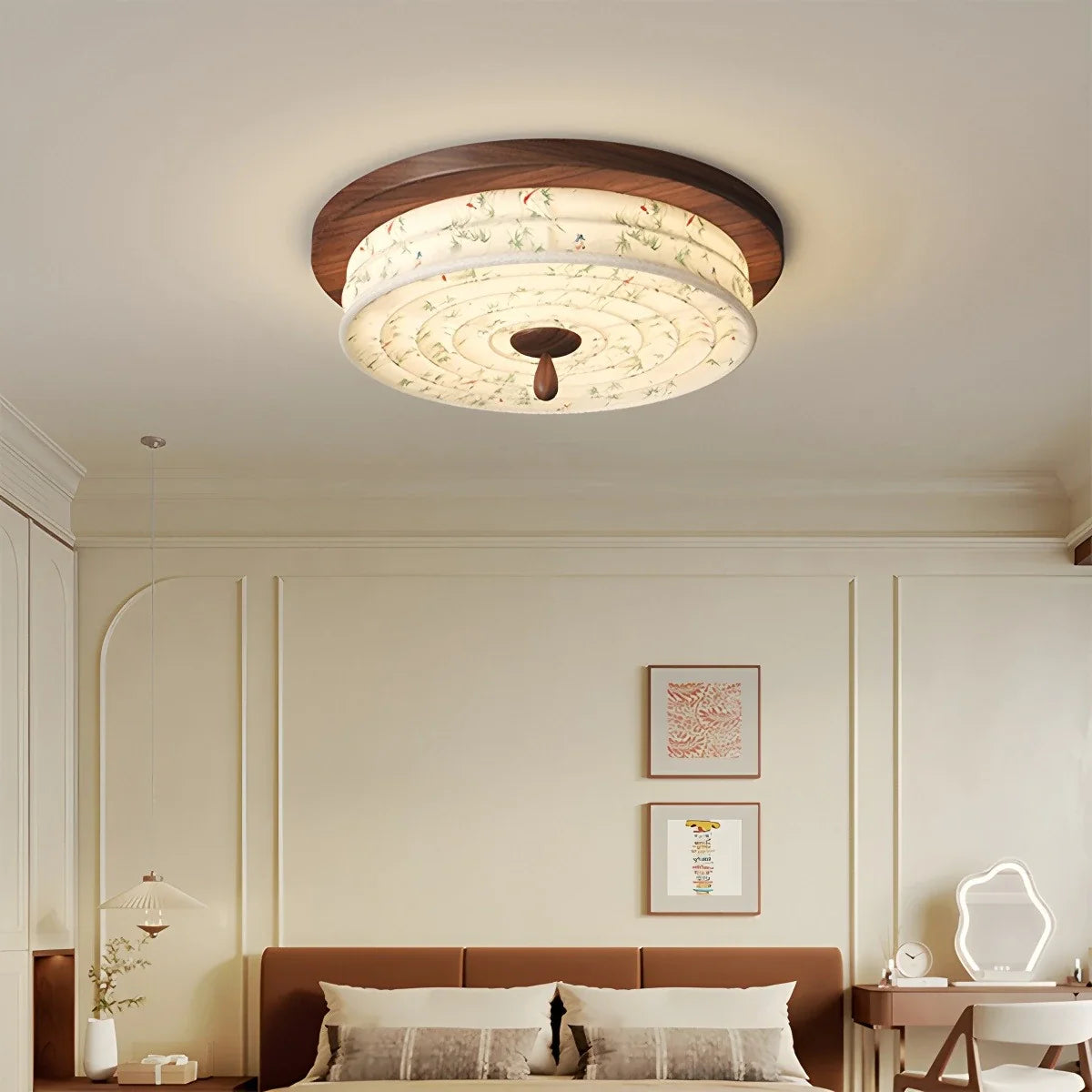 Wood Color Fabric Ceiling Lamp