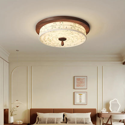 Wood Color Fabric Ceiling Lamp