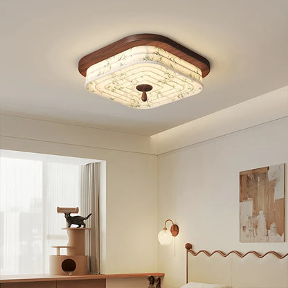 Wood Color Fabric Ceiling Lamp