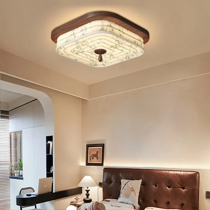 Wood Color Fabric Ceiling Lamp