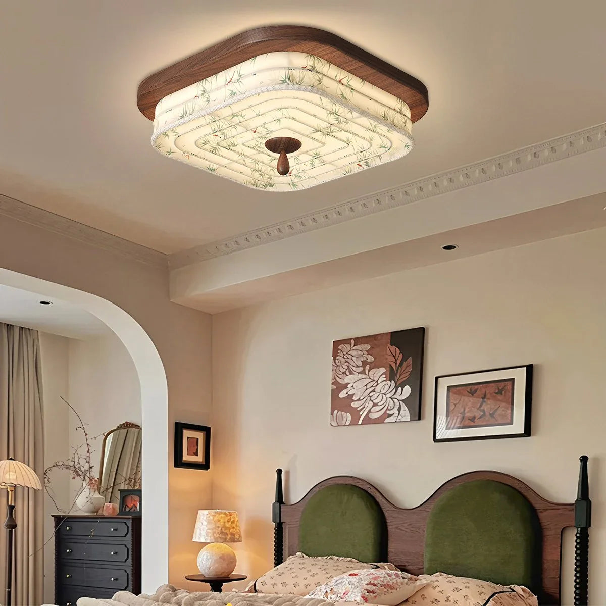 Wood Color Fabric Ceiling Lamp