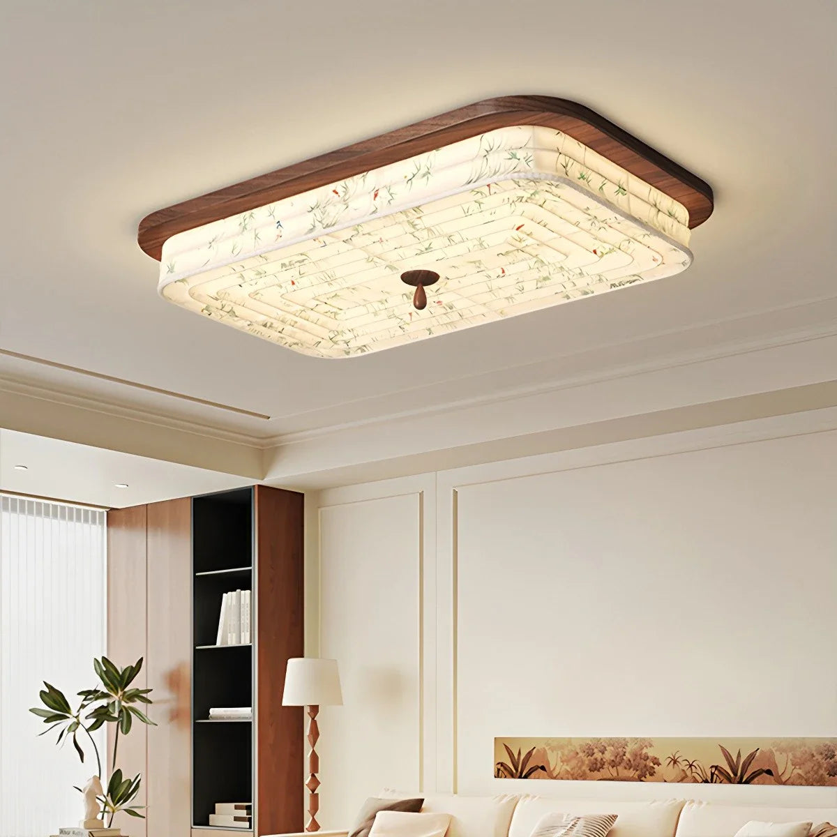 Wood Color Fabric Ceiling Lamp