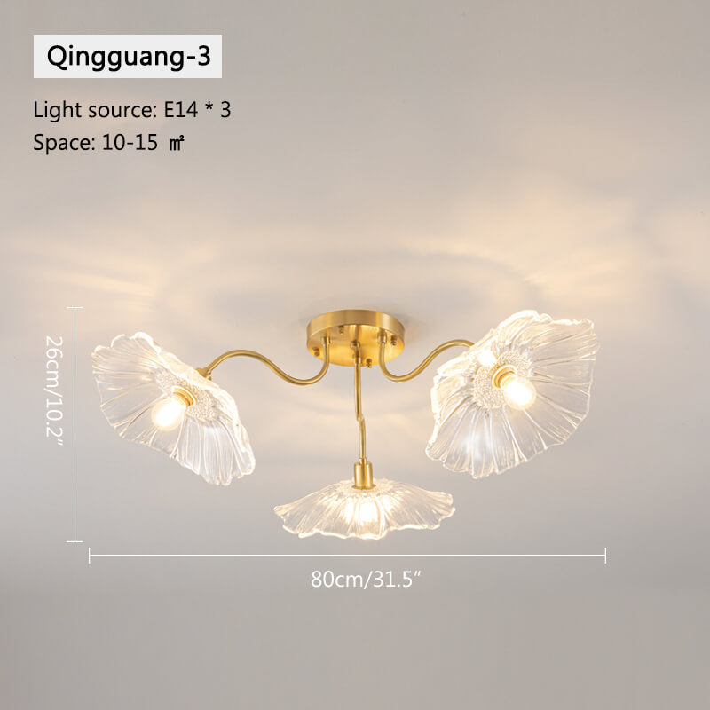 Glass Lotus Leaf Living Room Ceiling Lamp