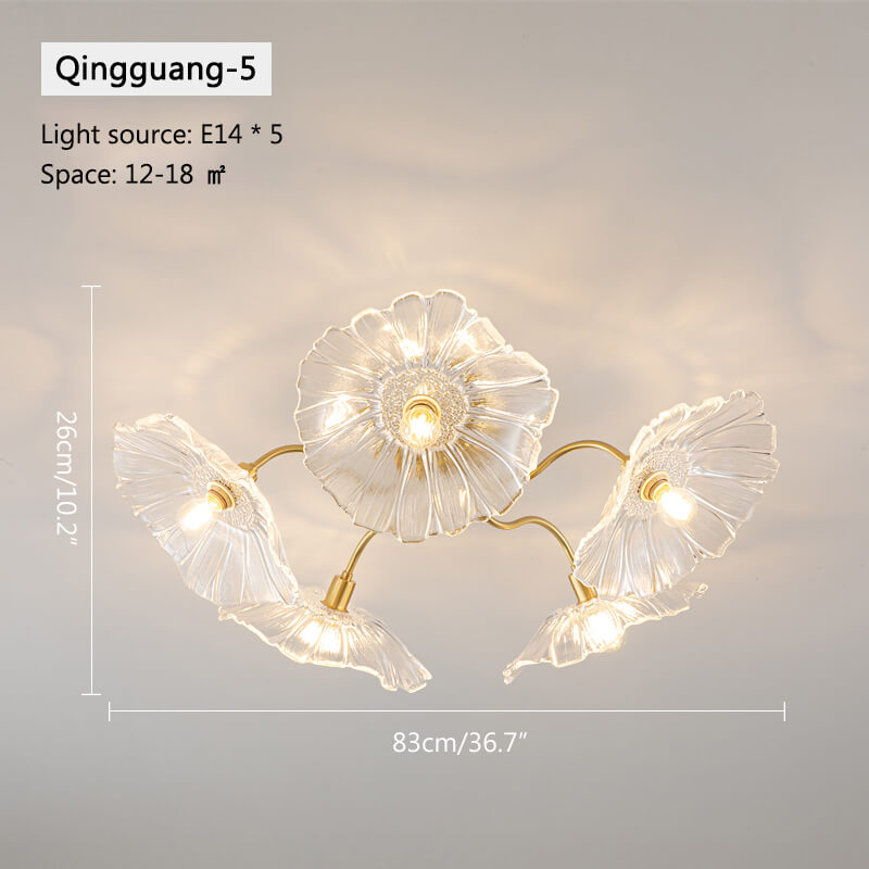 Glass Lotus Leaf Living Room Ceiling Lamp