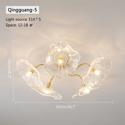 Glass Lotus Leaf Living Room Ceiling Lamp