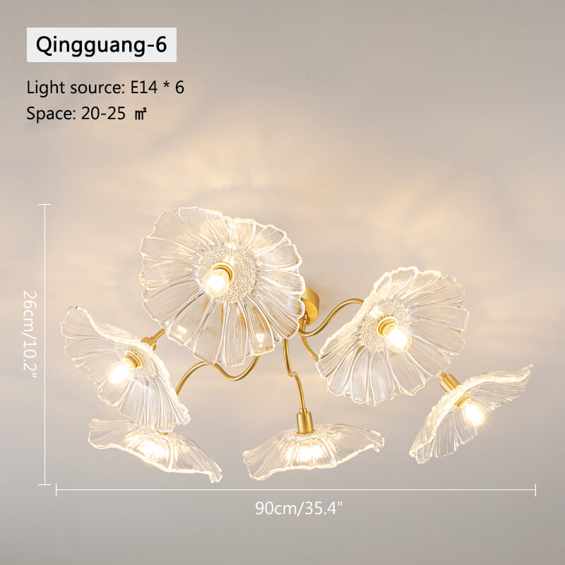 Glass Lotus Leaf Living Room Ceiling Lamp