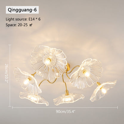 Glass Lotus Leaf Living Room Ceiling Lamp