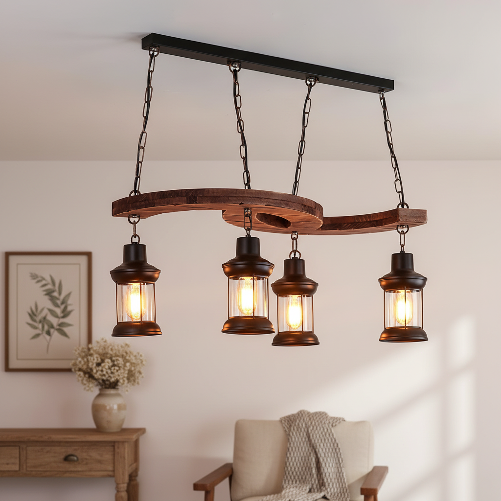 Retro Boat Wood Ceiling Fixture Chandelier