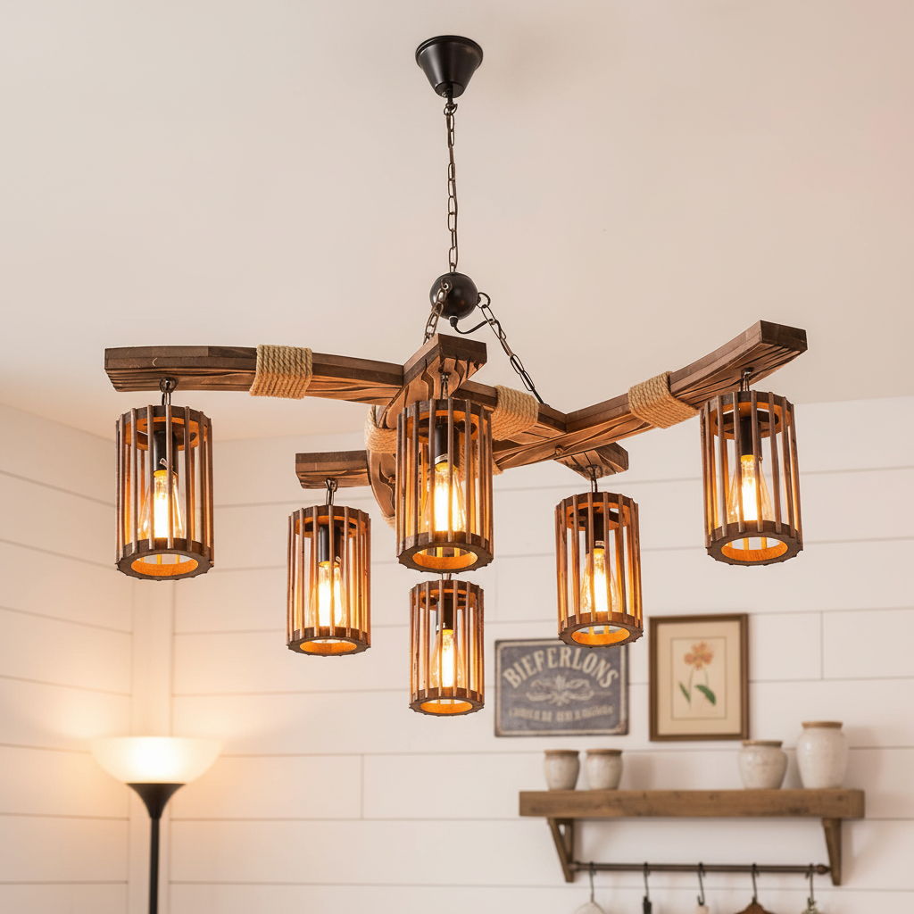 American Country Retro Boat Wood Chandelier