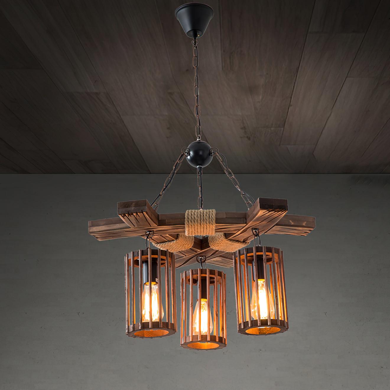American Country Retro Boat Wood Chandelier