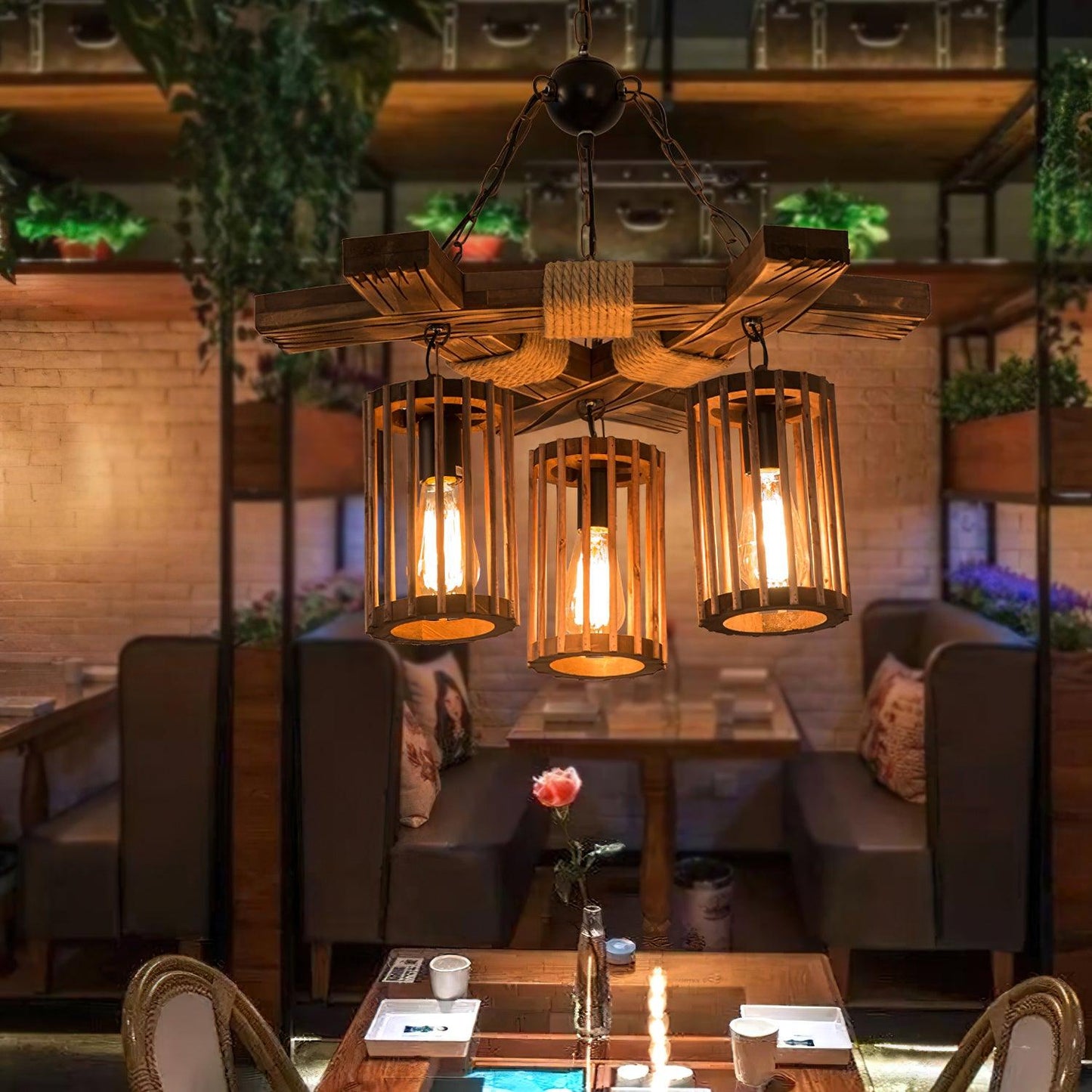 American Country Retro Boat Wood Chandelier