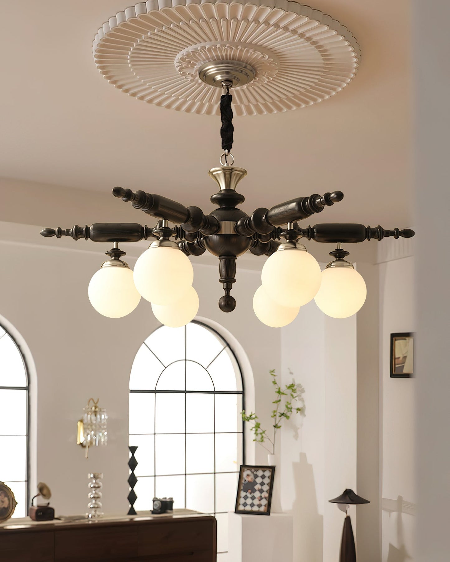 Fan-Shaped Simple Solid Wood Chandelier