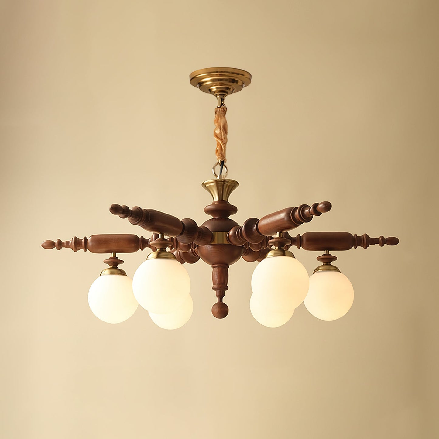 Fan-Shaped Simple Solid Wood Chandelier