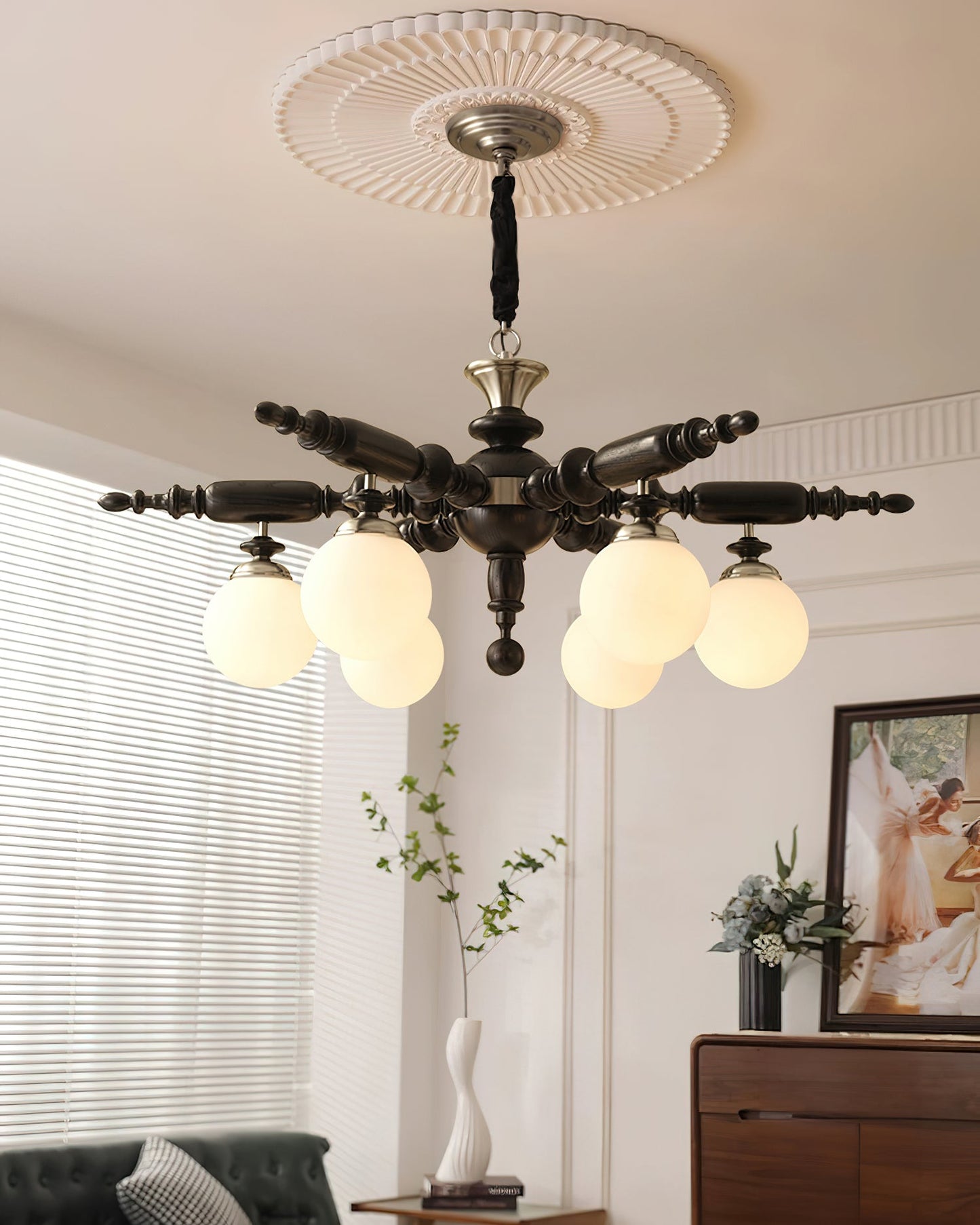 Fan-Shaped Simple Solid Wood Chandelier