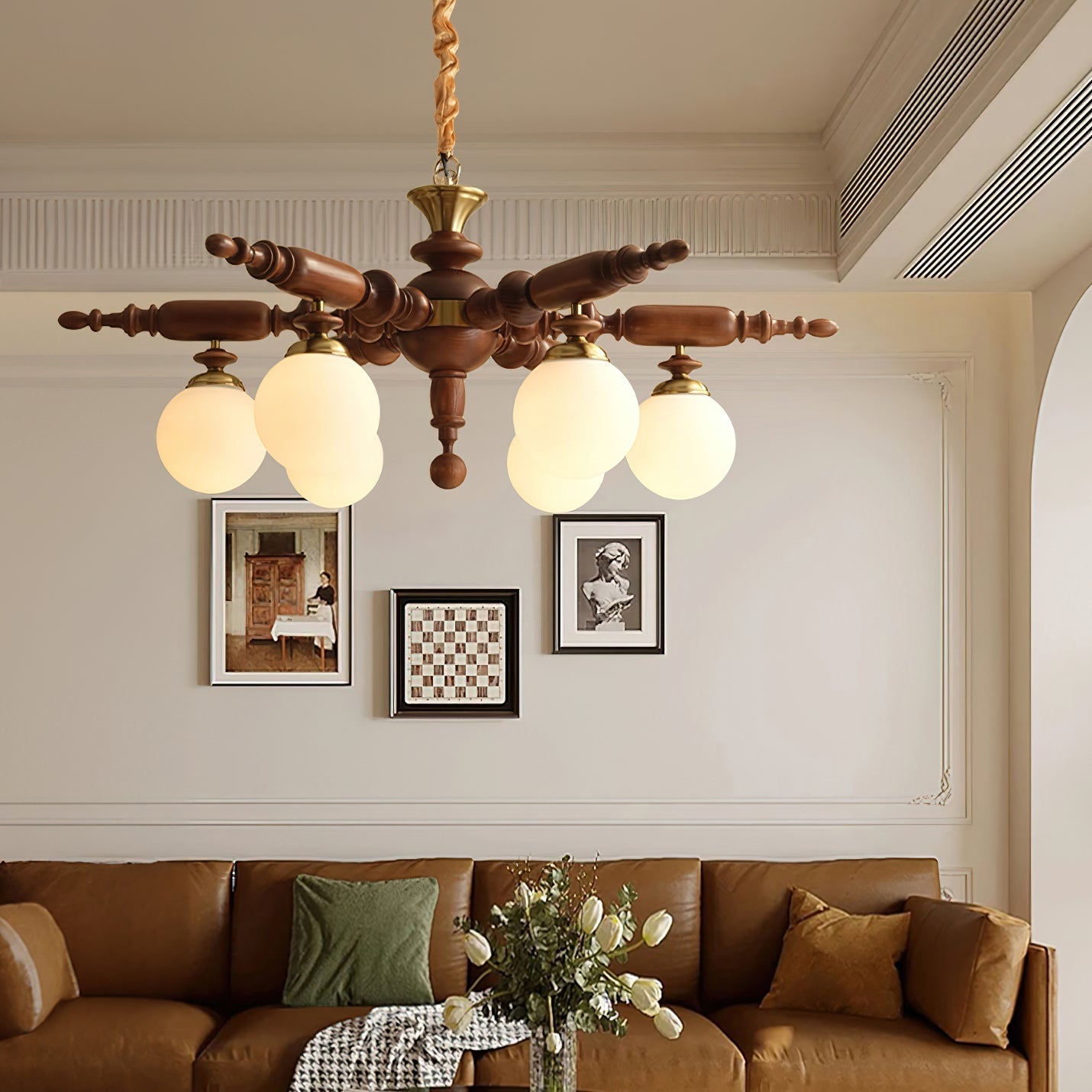 Fan-Shaped Simple Solid Wood Chandelier