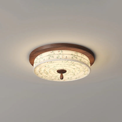 Wood Color Fabric Ceiling Lamp