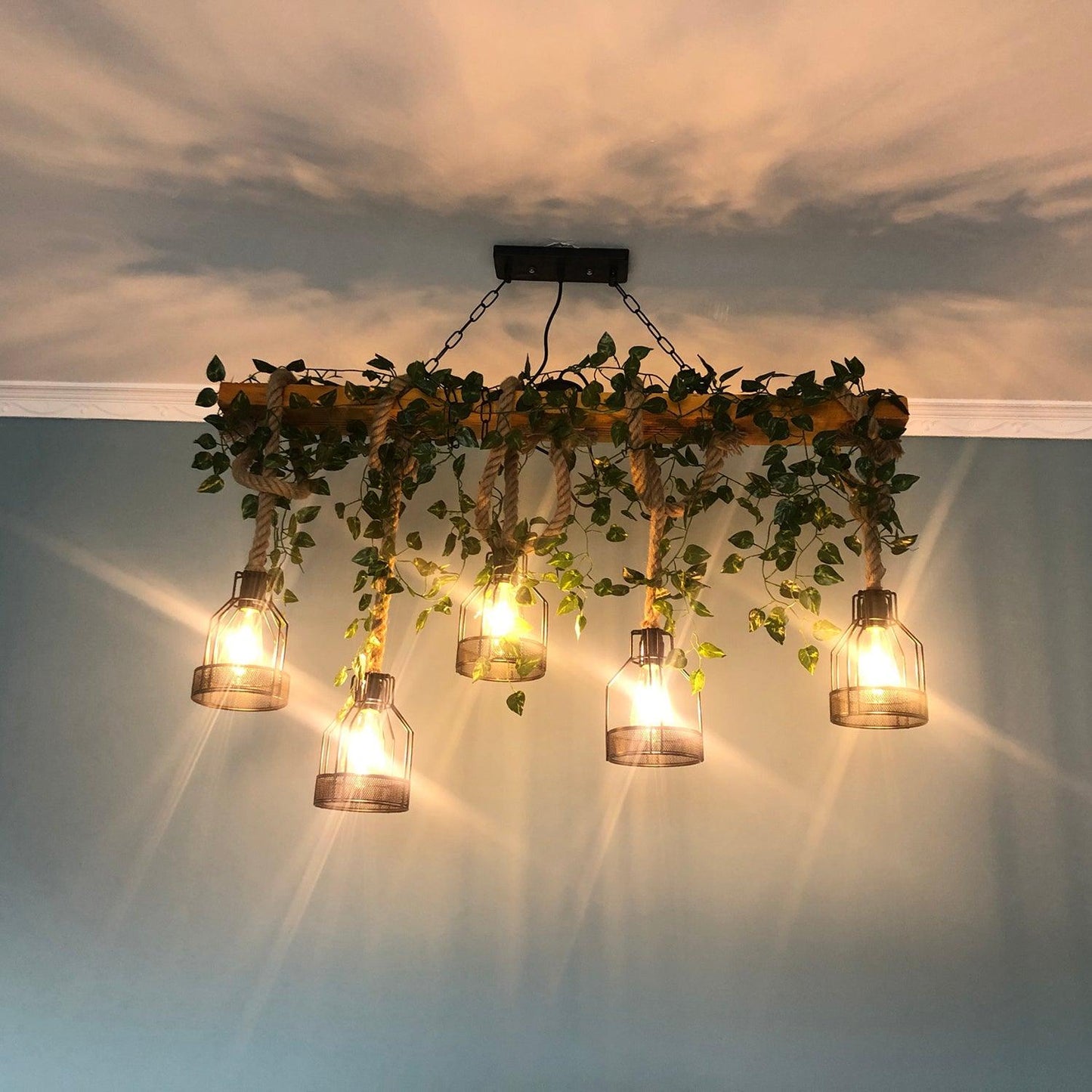 Rustic Wooden Pendant Light Chandelier