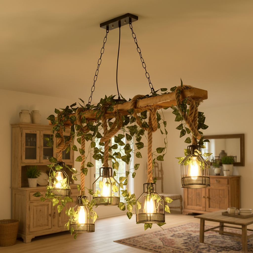 Rustic Wooden Pendant Light Chandelier