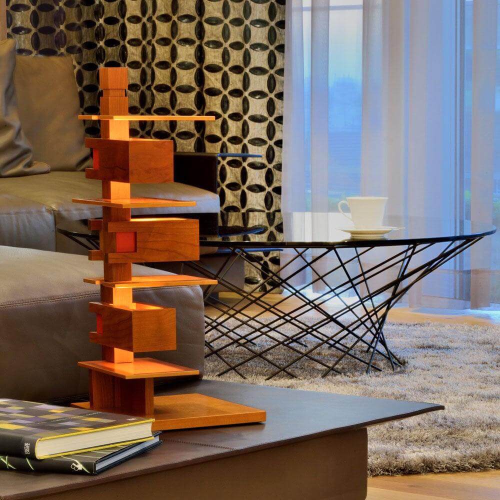 Multi-layer Rectangular Solid Wood Table Lamp