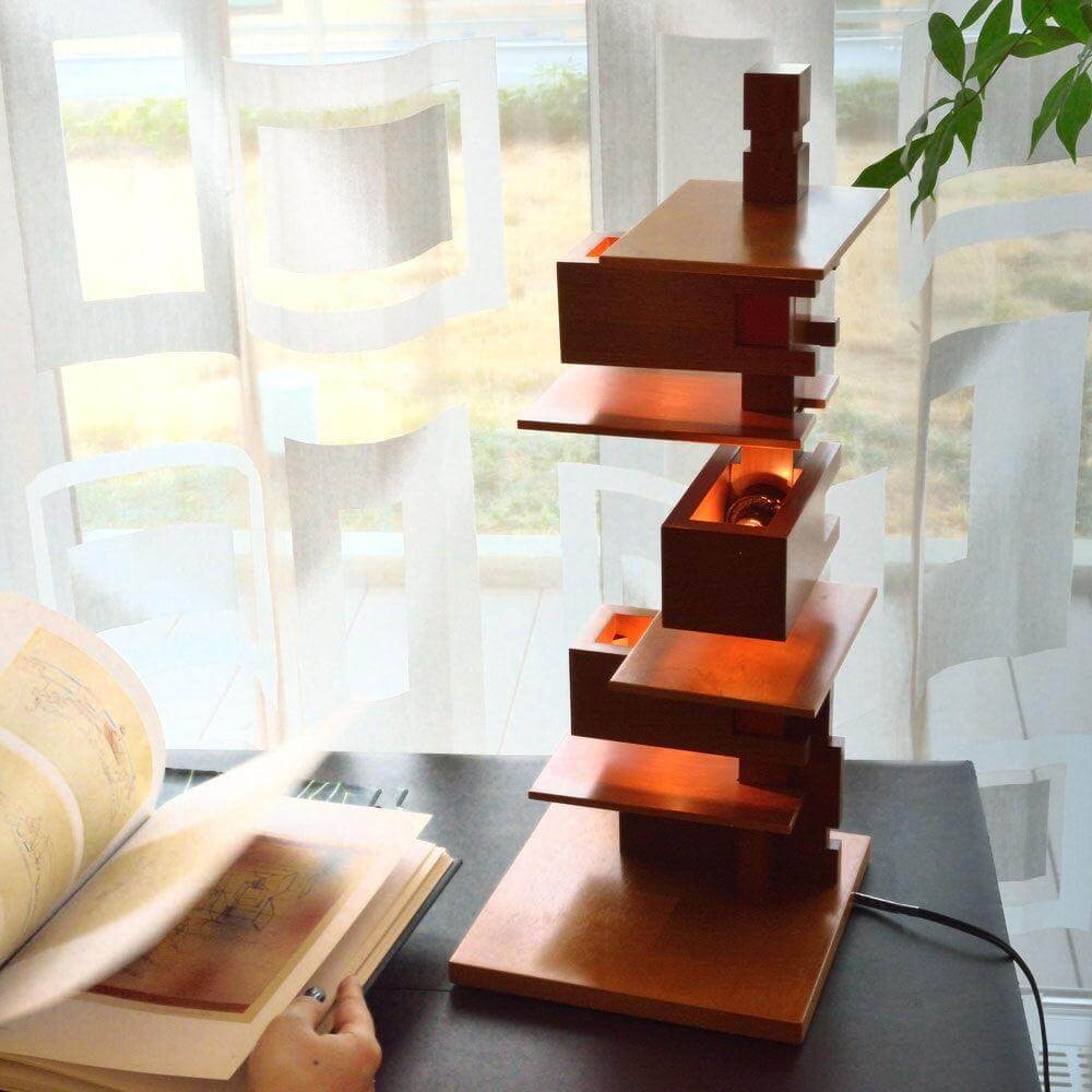 Multi-layer Rectangular Solid Wood Table Lamp