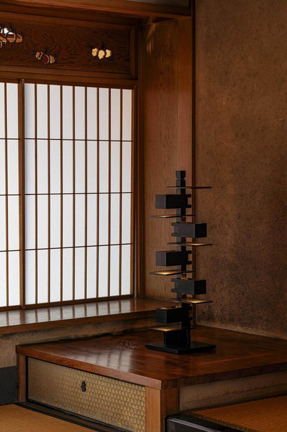 Multi-layer Rectangular Solid Wood Table Lamp