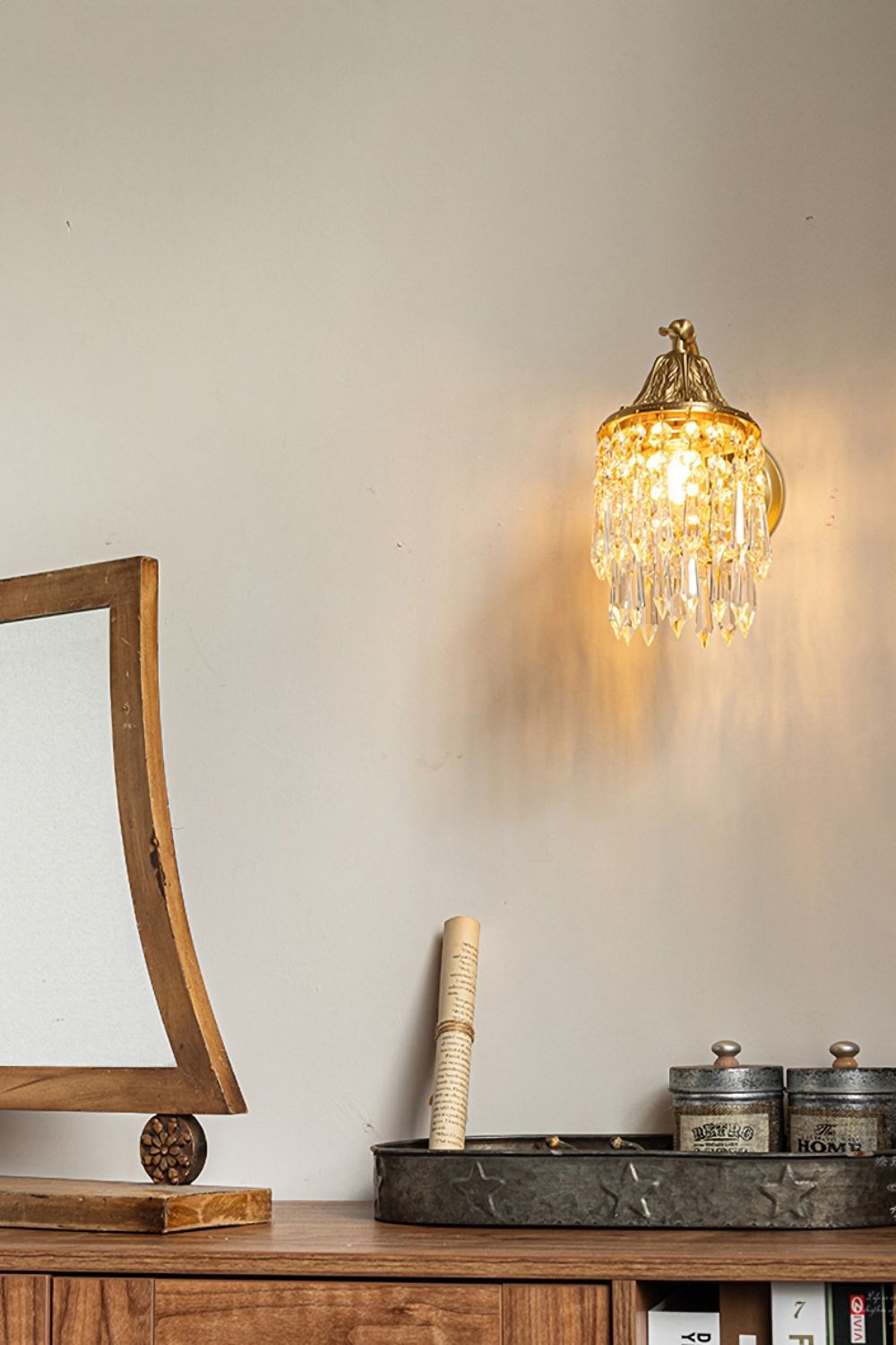 Vintage Tassel Copper-Bottomed Glasswall Lamp