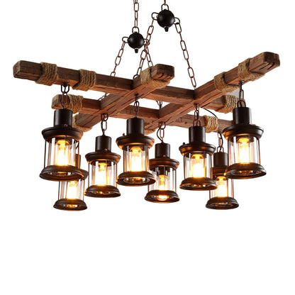 Vintage Wood Glass Candelabrum Chandeliers