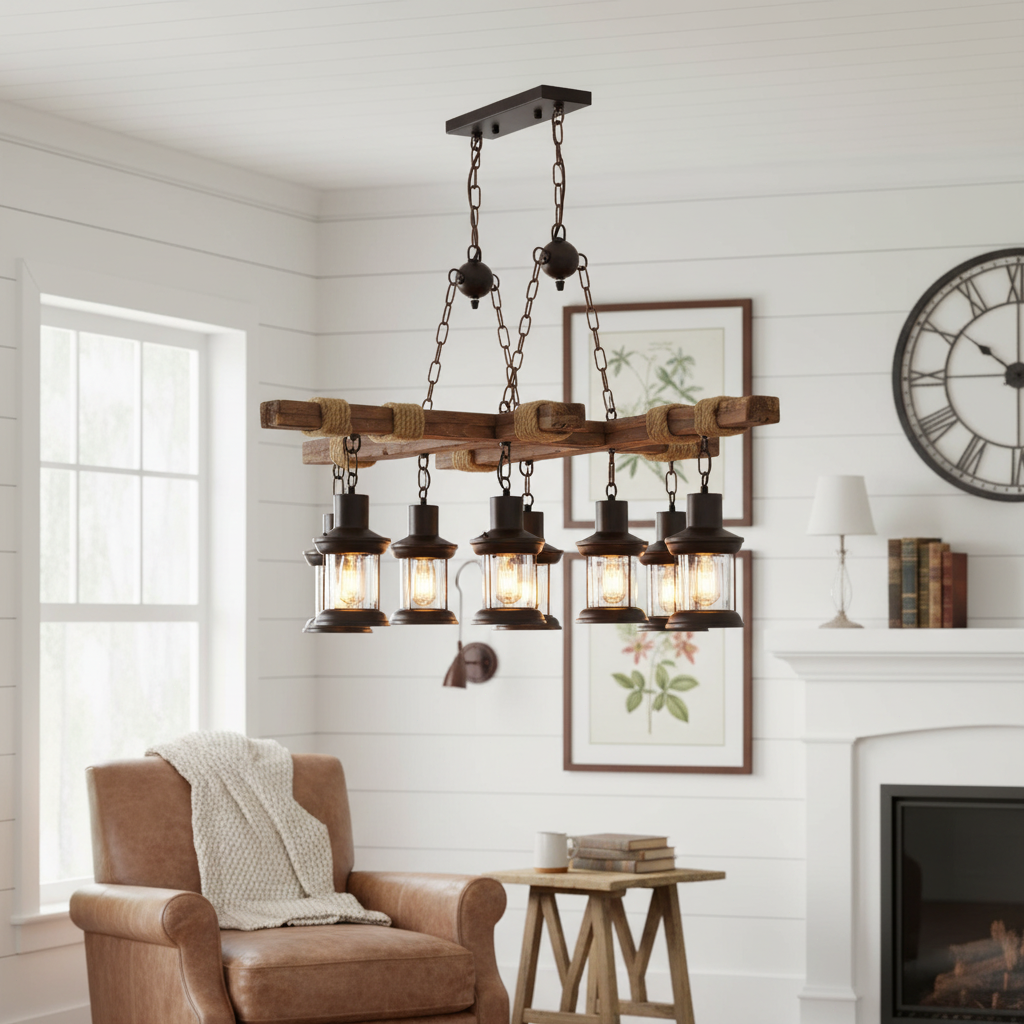 Vintage Wood Glass Candelabrum Chandeliers