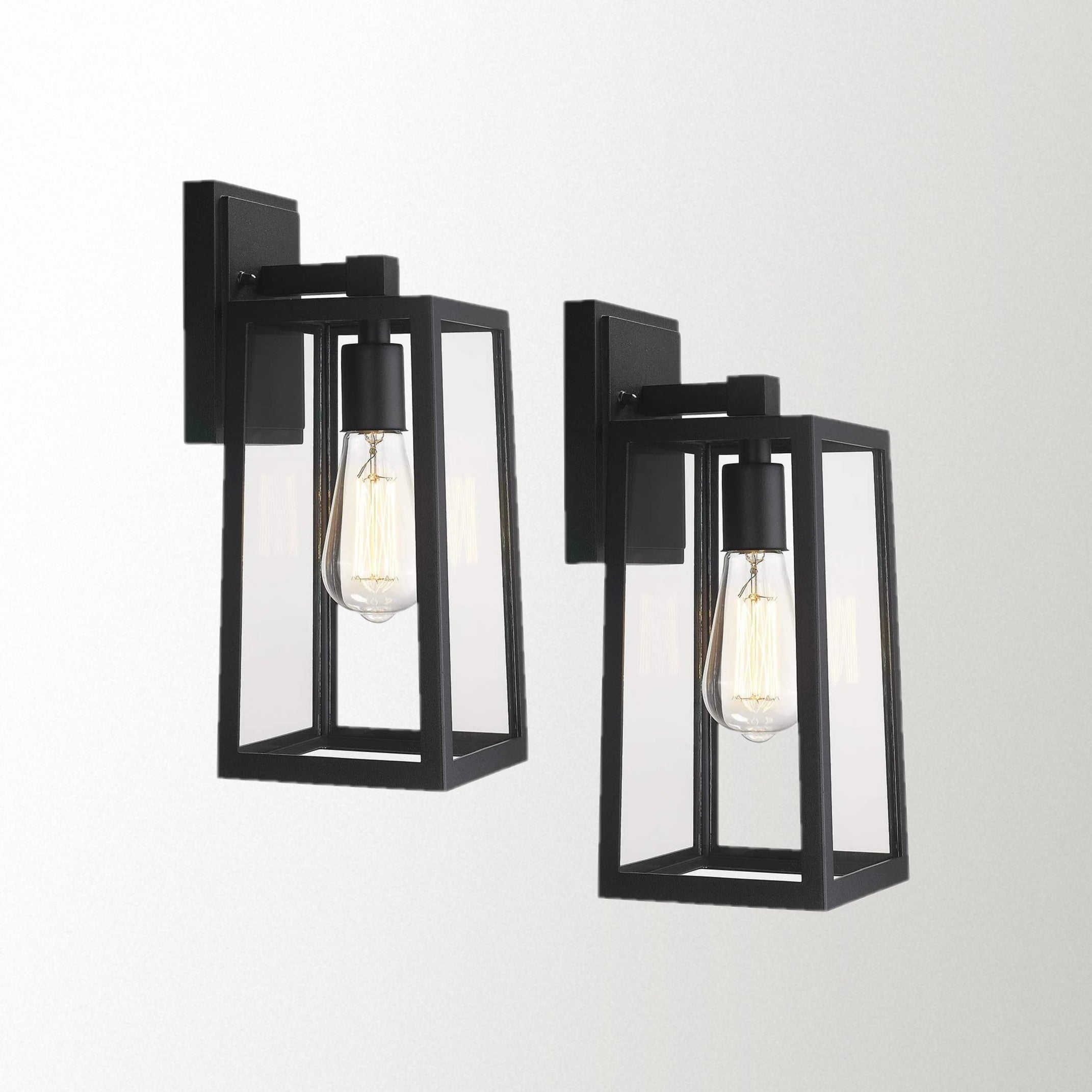 2-Pack Outdoor Wall Sconce – Black Exterior Wall Light with Clear Glass for House