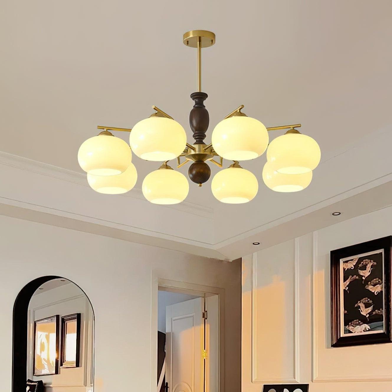 Walnut Beige Orb Electrolier Chandelier