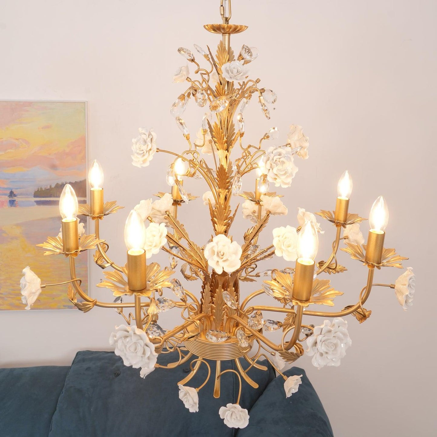 White Rose Crystal  Chandelier