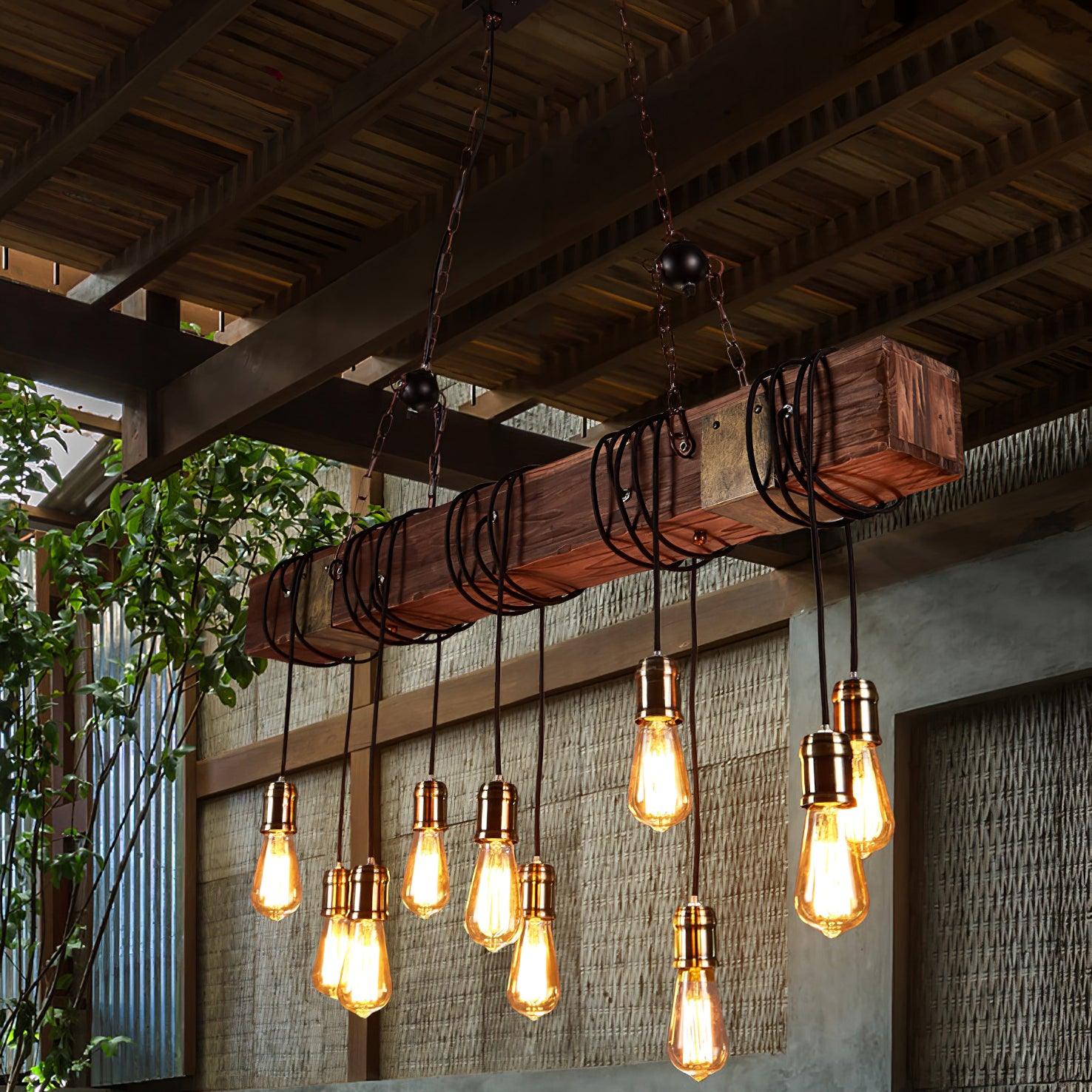 Wood Hanging Multi Gasolier Chandelier