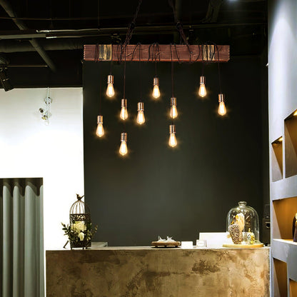 Wood Hanging Multi Gasolier Chandelier