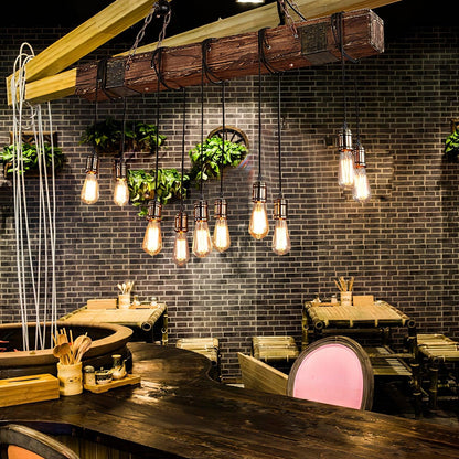 Wood Hanging Multi Gasolier Chandelier