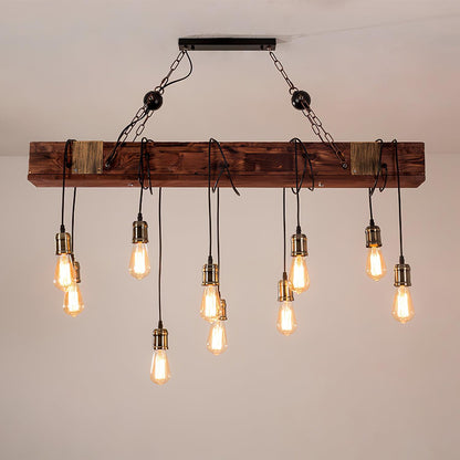 Wood Hanging Multi Gasolier Chandelier